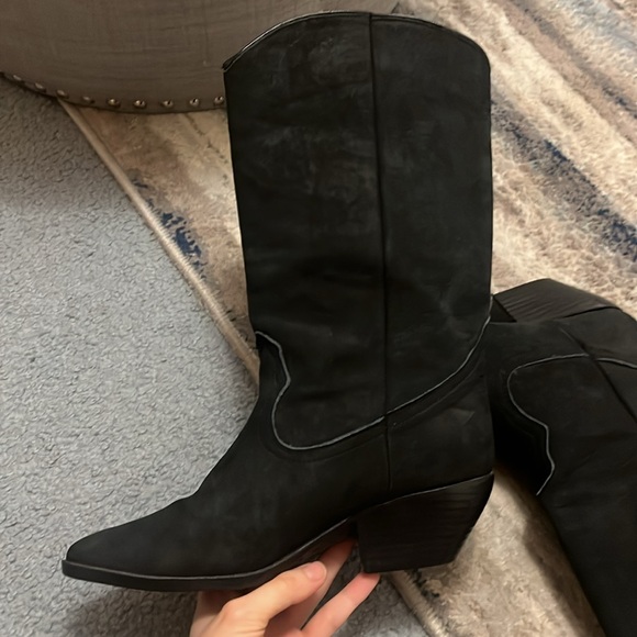 Maine Woods Leather Suede Black Fringe Cowboy Boots - Picture 3 of 7